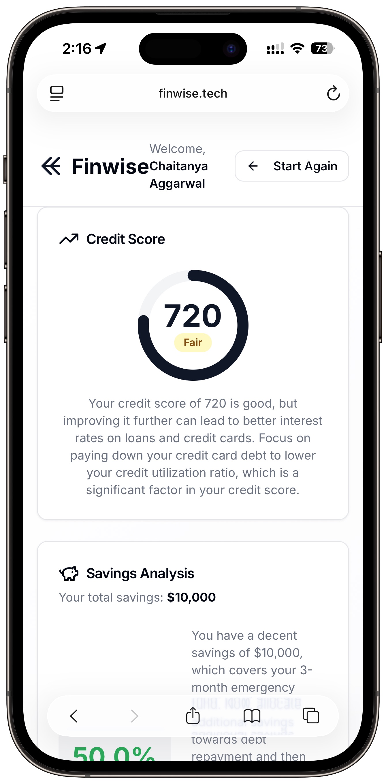 Finwise on iPhone